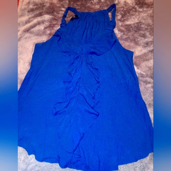 IZ Byer Brand-Sleeveless Ruffle Front-Gauze VNeck TankTop Blouse-Size L-NavyBlue - Picture 2 of 3